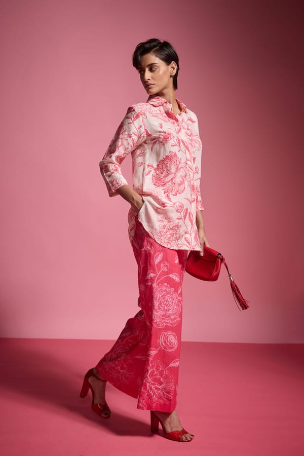 Coral Floral Print Straight-Leg Trousers — Dash and Dot