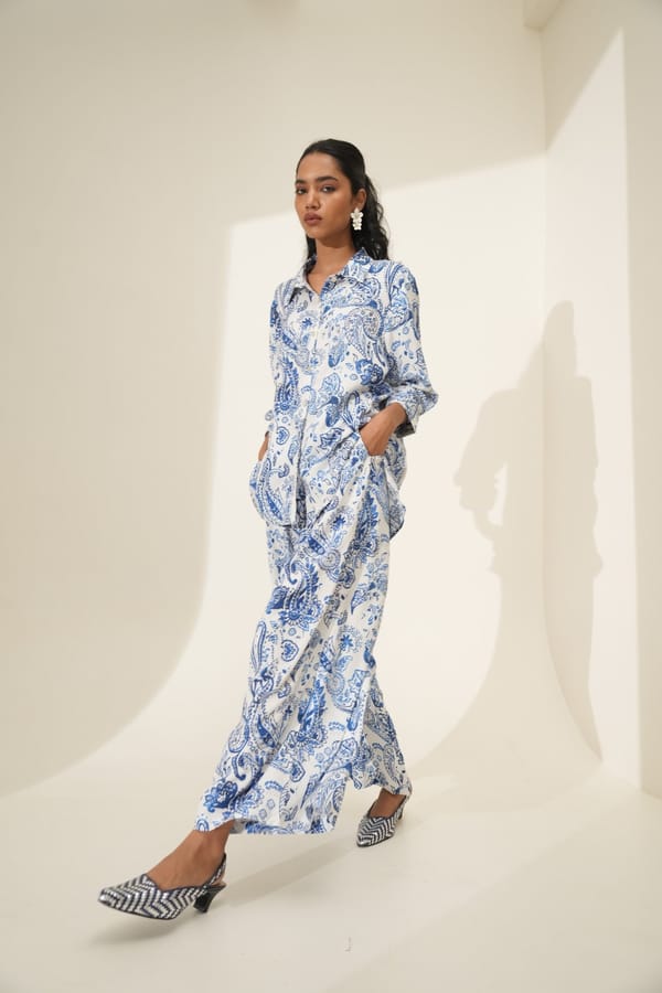 Paisley Printed White Pant — Cloth Haus