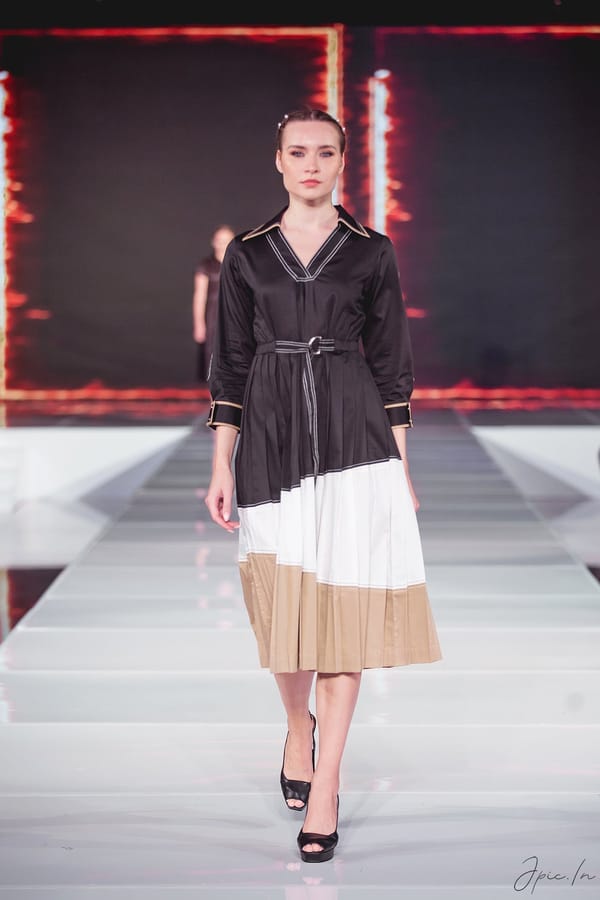 Black Colorblock Midi Shirt Dress with Inbuilt Belt — Escape By Aishwarya