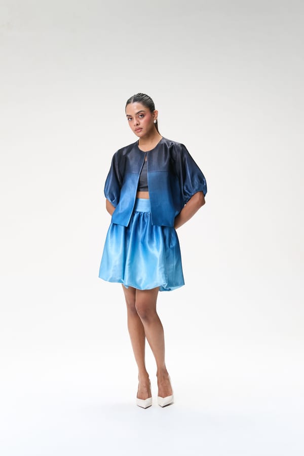 Midnight Blue Ombre Bubble Sleeve Crop Jacket — Tara & I