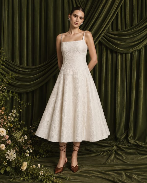 Ivory Embellished Jacquard Fit and Flare Midi Dress — SISTER JANE