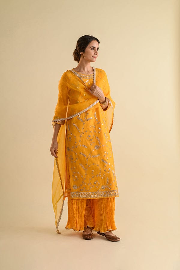 Saffron Yellow Gota Patti Chanderi Suit Set — Kameez