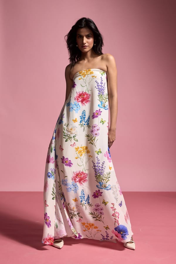 Multi Floral Off-Shoulder Maxi Dress with Side Slits — Dash and Dot