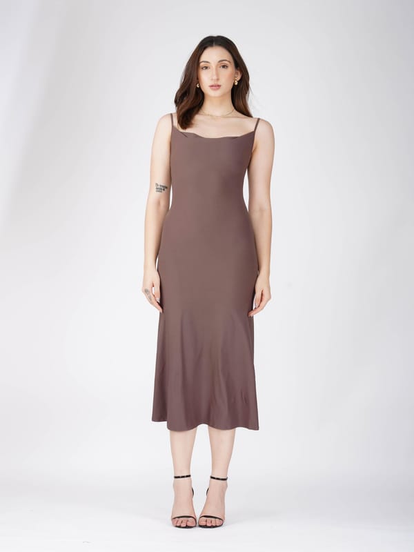 Brown Cowl Neck Dress - Glow Dress (Coco) — Select Staples