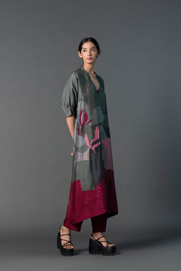 Array Gallery Hunter Green with Burgandy Kurta Set — CLOS