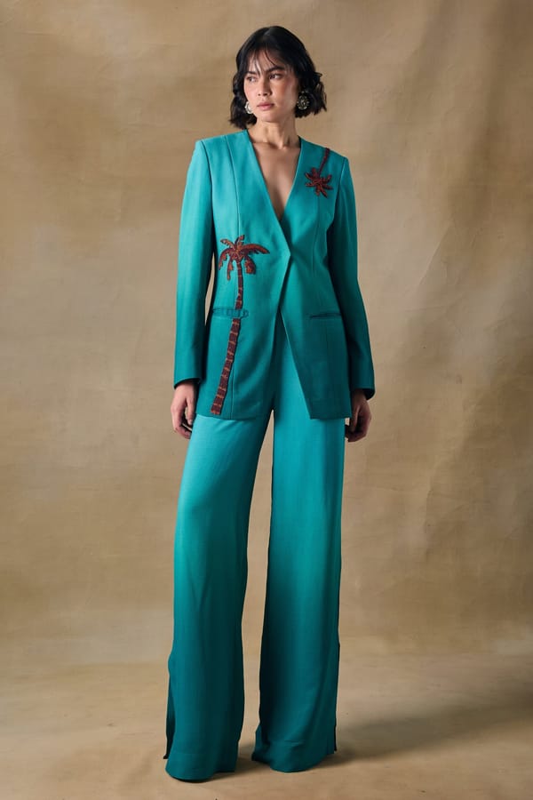 Teal Green Ombré Blazer and Wide-Leg Trouser Co-ord Set — Pocketful Of Cherrie