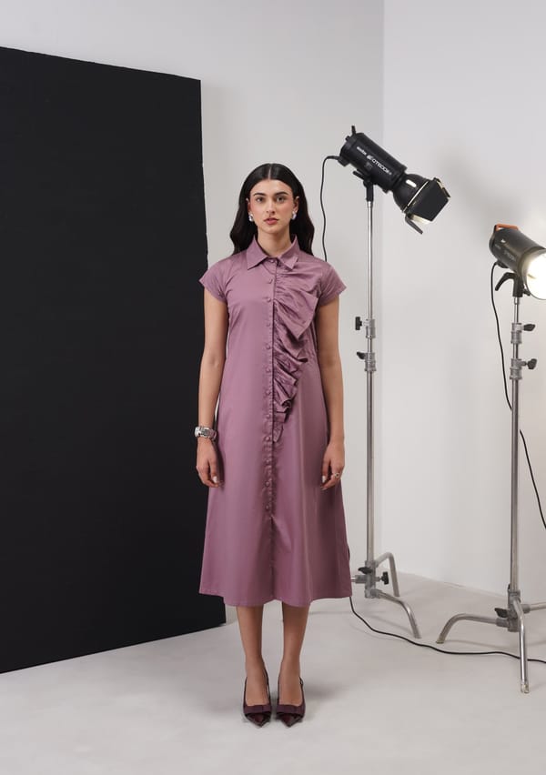 Onion Cotton Button-Front Ruffle Shirt Midi Dress — AMOSHI