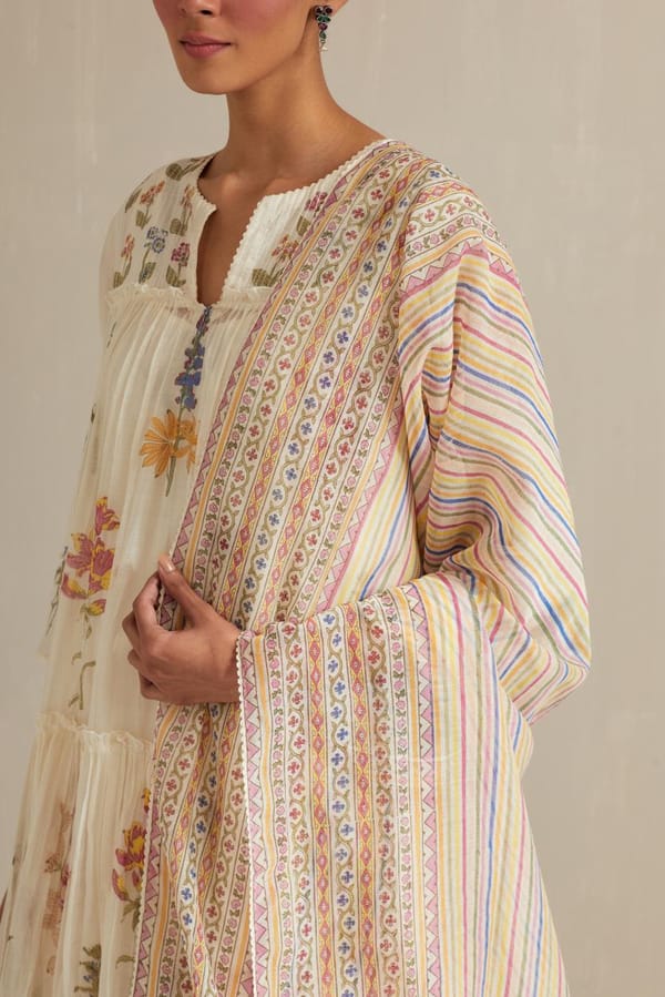 Multi Colored Cotton Chanderi Dupatta — Upavita