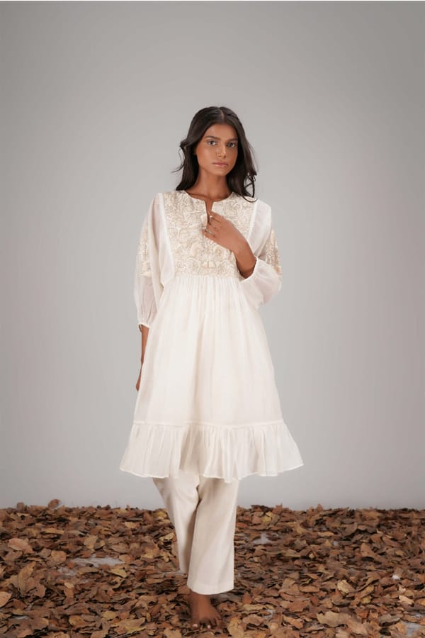 A Line Chanderi Short Kurta With Broad Yok — Kyra