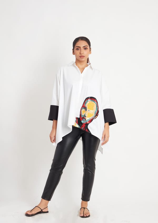 White Loose Fit Cotton Poncho Shirt — Richa Goenka