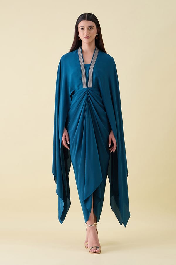 Teal Lounge Drape Dress — Aakaar