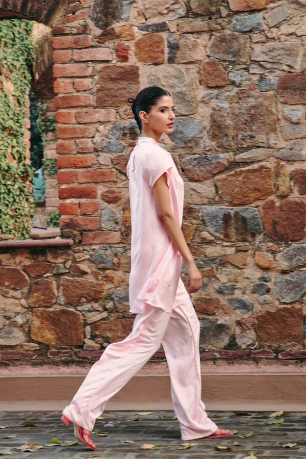 Pink High Neck Tunic and Trouser Co-ord Set — Contemponari