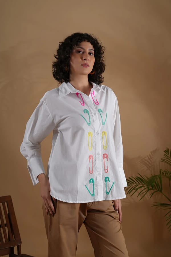 White Comfort-Fit Embroidered Button-Down Shirt — Brand New Brand