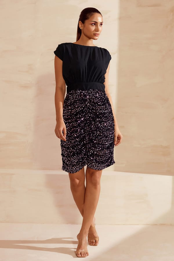 Black Knee-Length Dress with Sequin Skirt — BOHO-CHIC