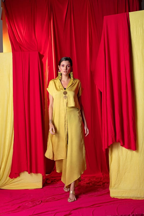Lime Green Asymmetric Tunic and Palazzo Co-ord Set — EnEch