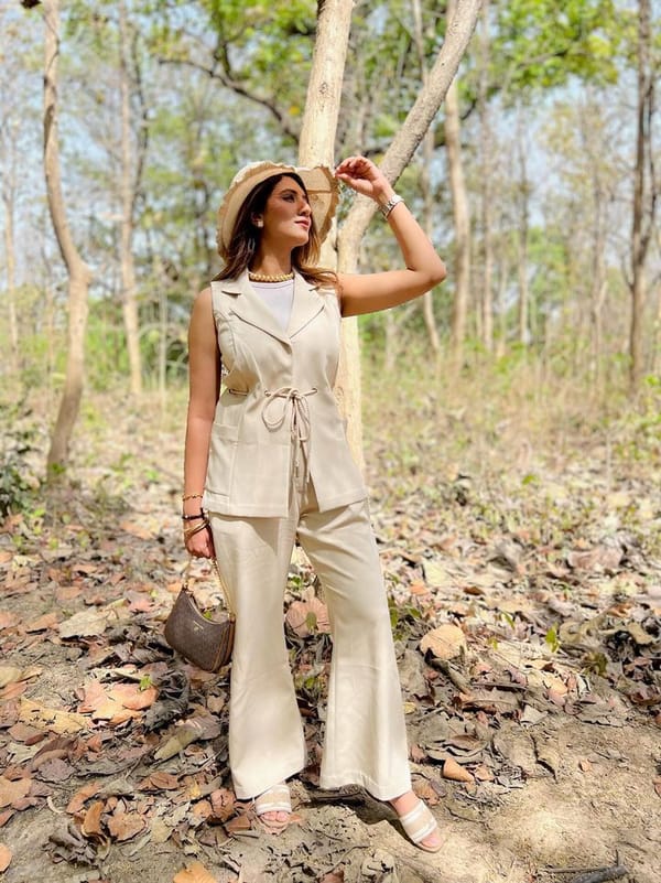 Beige Tailored Vest and Wide-Leg Pants Co-ord Set — Younglings