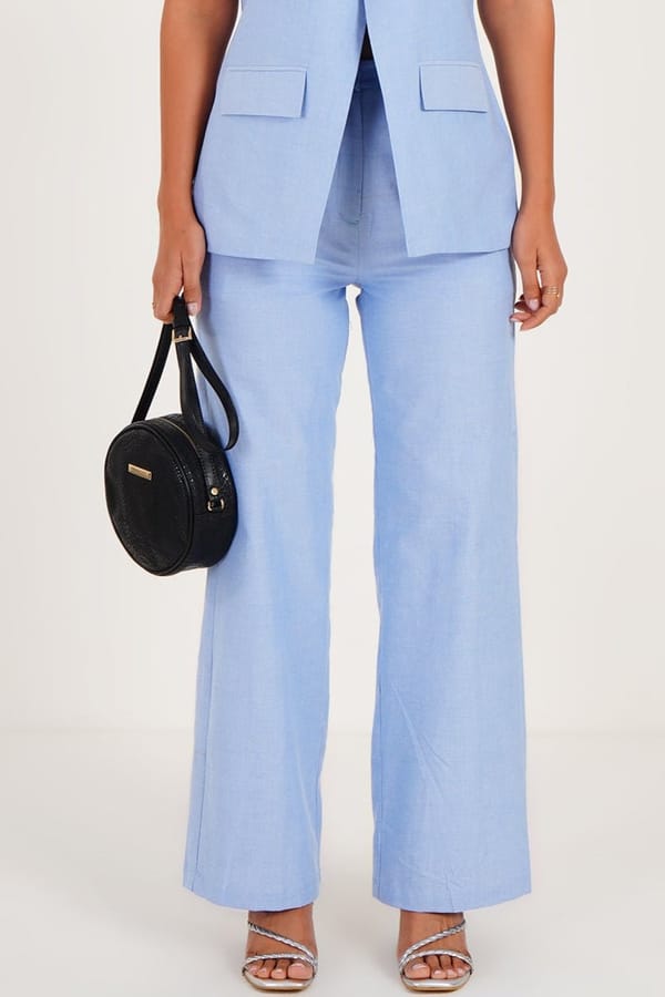 Blue Chambray High-Rise Wide-Leg Trousers — WESTERNERA