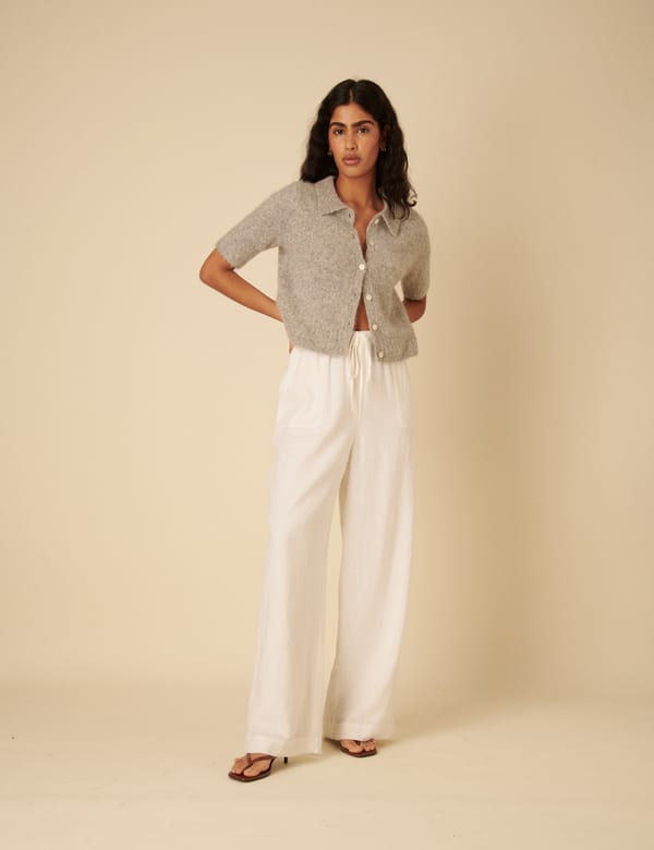 White Wide-Leg Drawstring Trousers with Patch Pockets — Nobody's Child