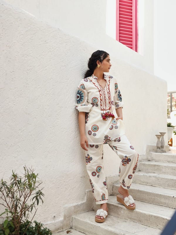 Maroon & Mustard Sun & Moon Print Co-ord Set — TASHA INDIA