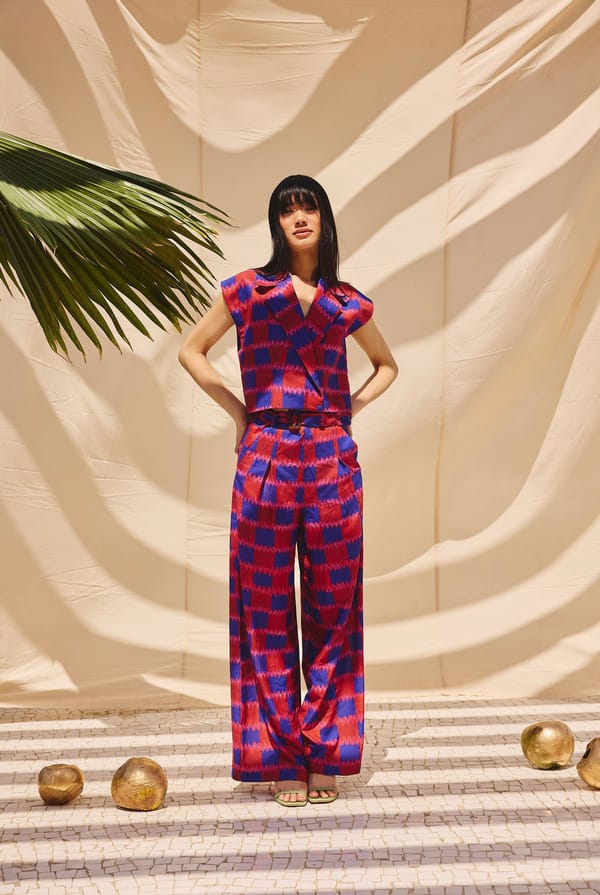 Multicolor Checked Vest and Wide-Leg Pants Co-ord Set — Zip by Payal Zinal