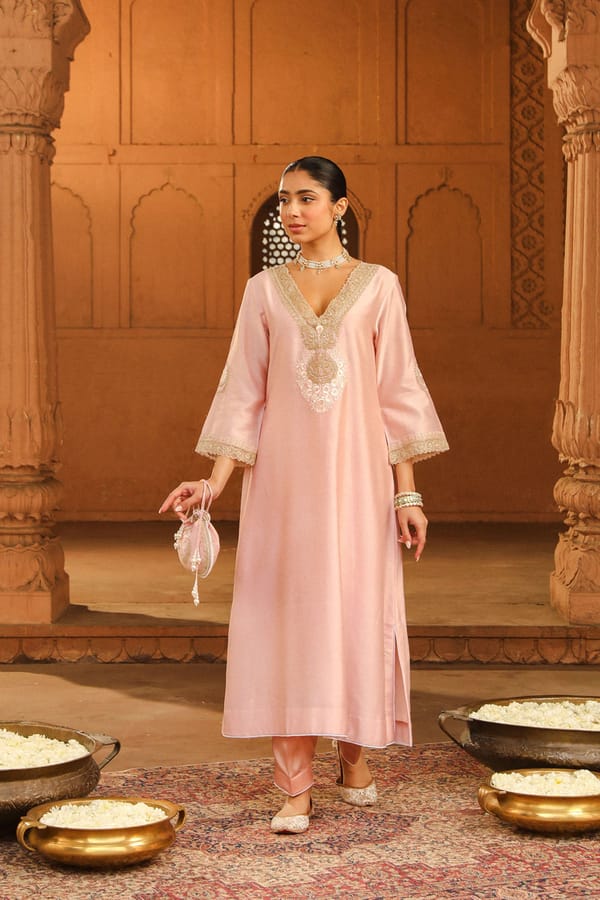 Blush Pink Long Choga Kurta Set with Salwar — Sheetal Batra
