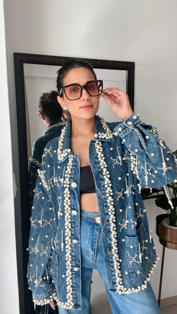 Overloaded Pearl Denim Fall Jacket — CLOSET AFFAIR