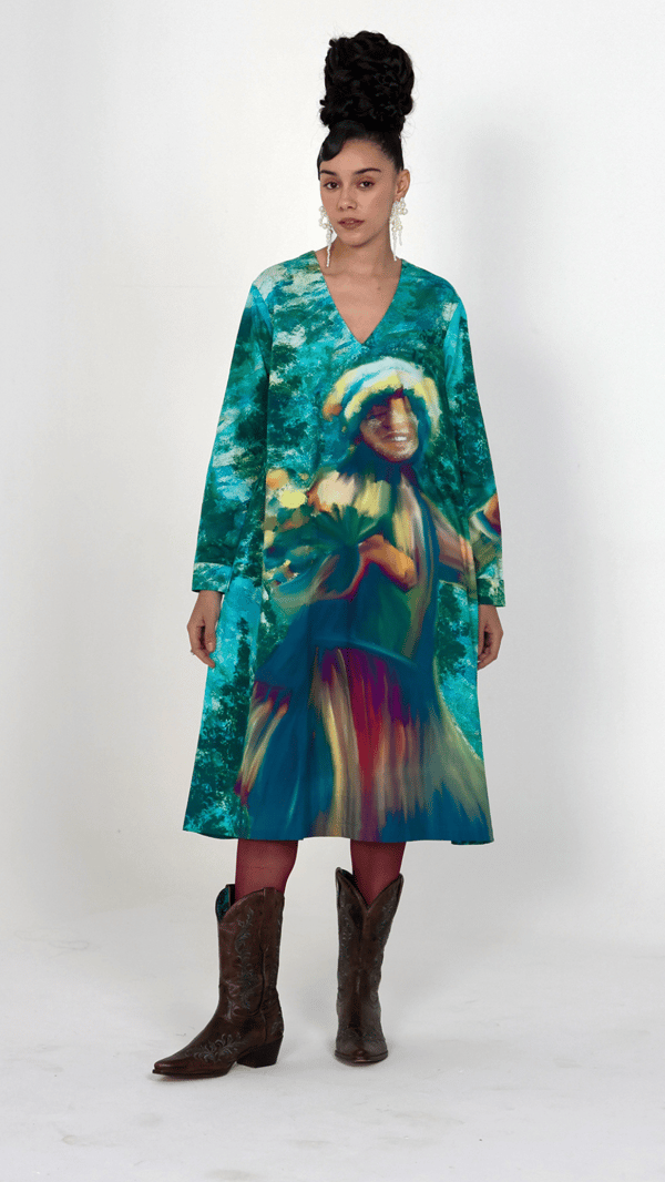 Multicolor Graphic Print Cotton Satin A-Line Midi Dress — ART LOV AFFAIR
