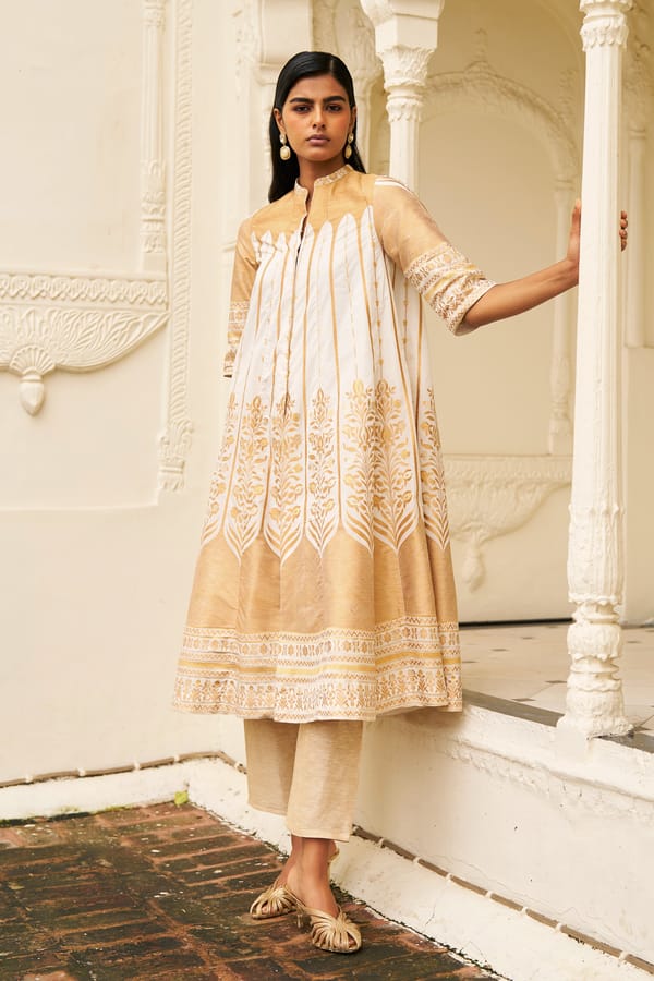 Ivory and Gold Brocade Jacket and Pant Co-ord Set — Dash and Dot