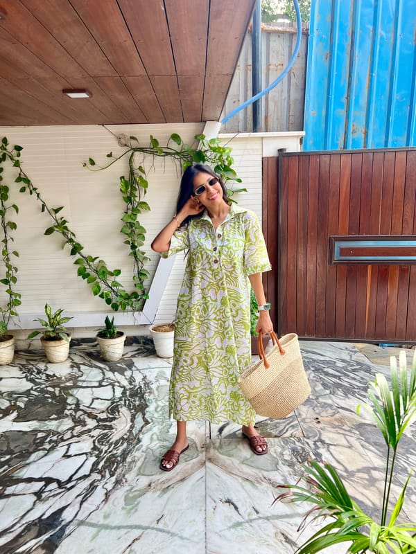 Green and White Floral Oversized Kaftan Maxi Dress — HAPPI SPACE