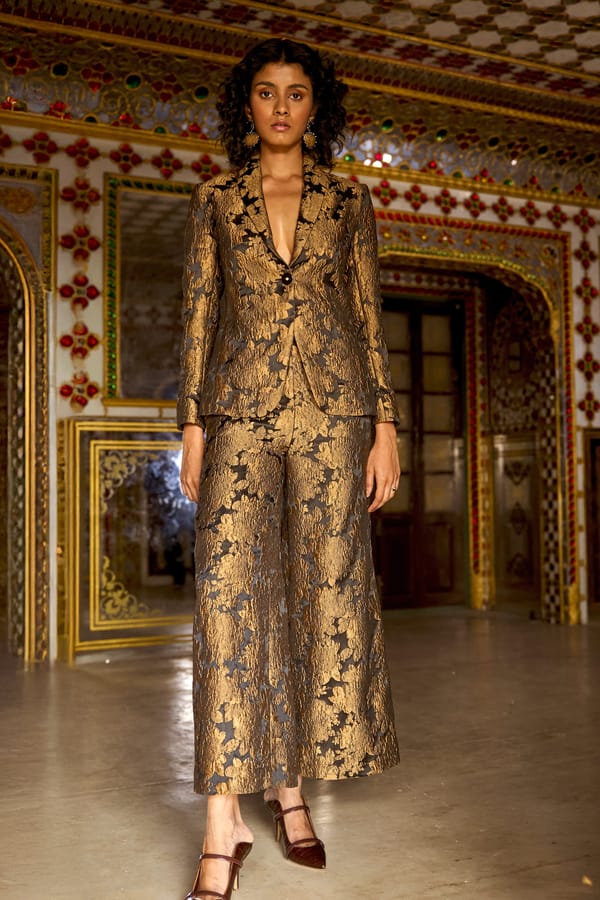 Gold/Black Floral Brocade Tailored Blazer — Dash and Dot