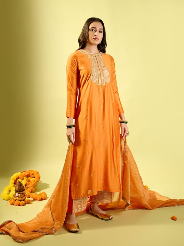 Orange Straight Long Kurta Set — KOMAL SHAH