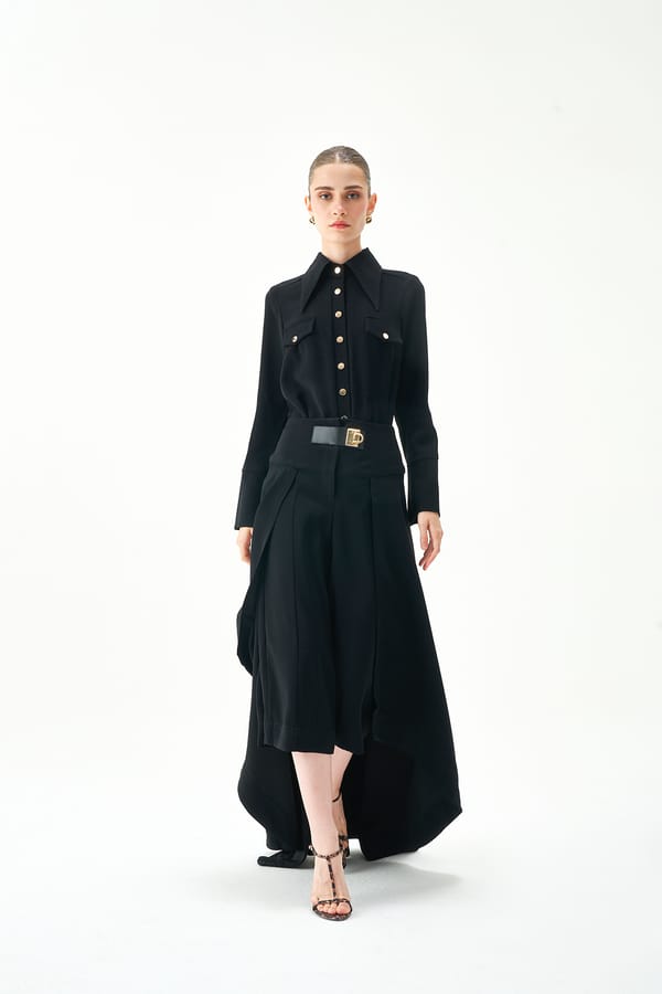 Black Japanese Crepe Shirt and Midi Skirt Co-ord Set — NOTEBOOK