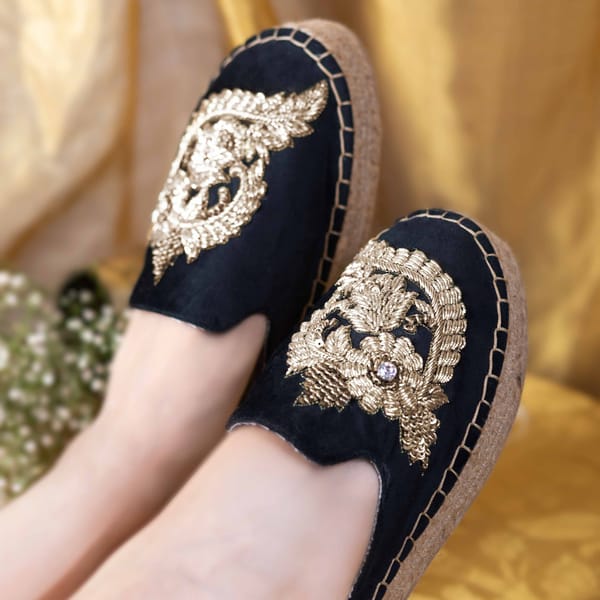 Designer Ottoman Espadrilles Black Haut Platform — PARI PARI
