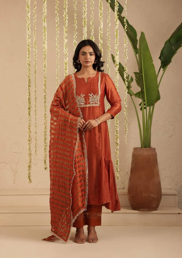 Rust Anarkali Suit Set — Gulabik