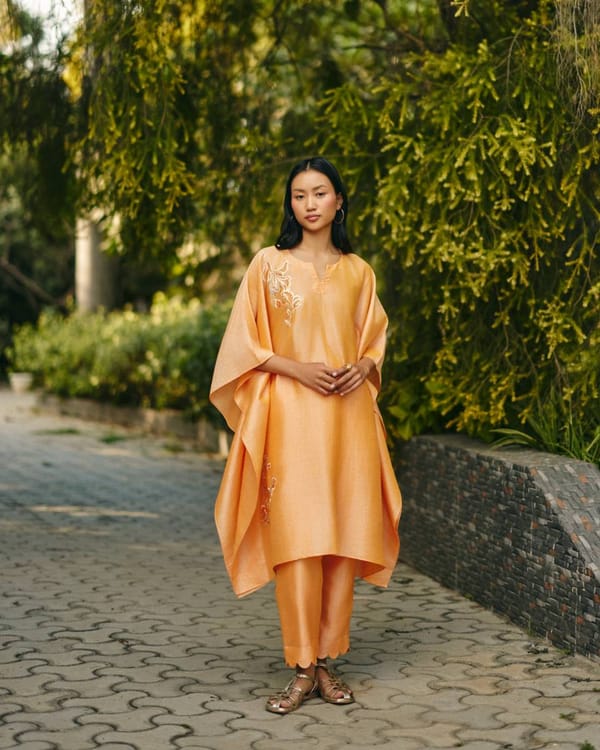 Yellow Khadi Kaftan Set — EWOKE STUDIO