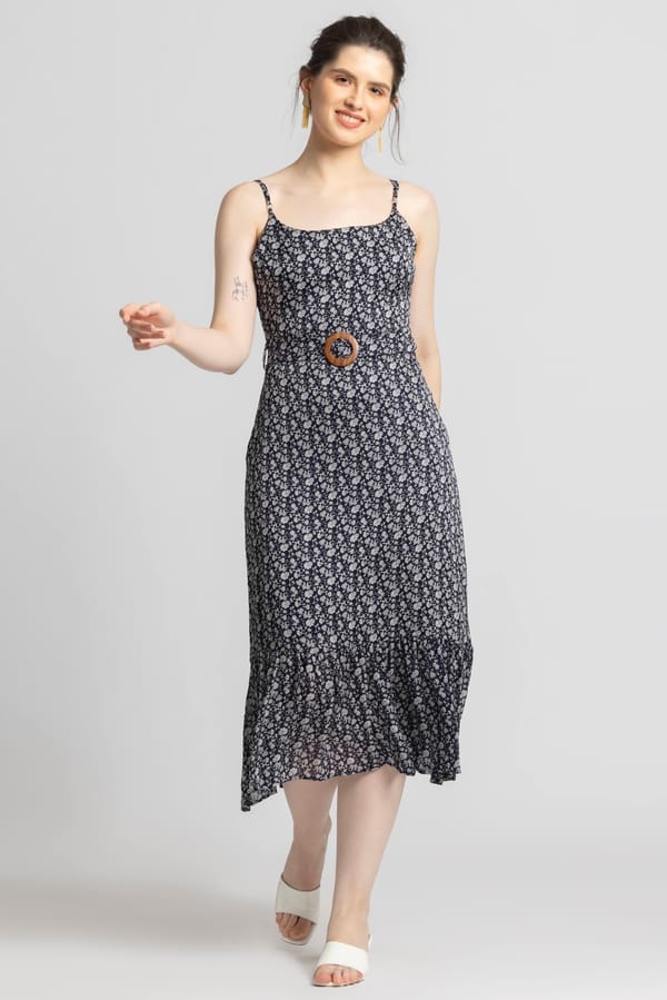 Blue Motif Midi Dress — Julo