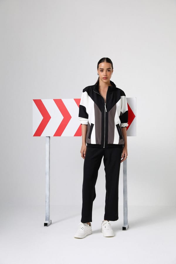 Black White Brown Colorblocked Track Co-ord Set — Shivya K