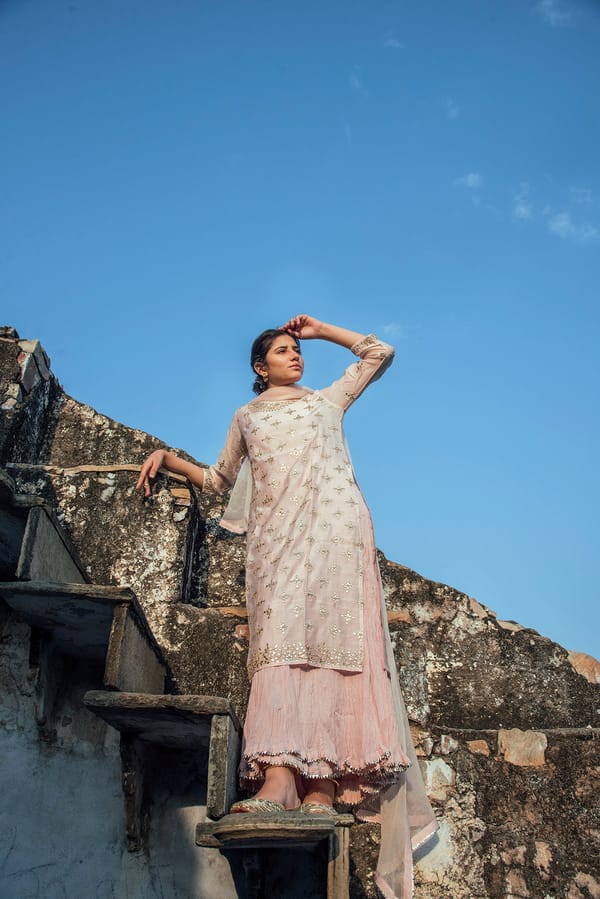 Blushed Hermosa Gota Work Chanderi Suit Set — Kameez