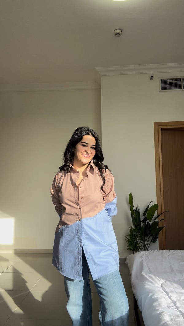 Brown and Blue Colorblocked Cotton Poplin Shirt — GAIMA LABEL