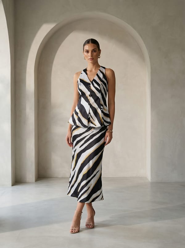 Black/White Abstract Printed High-Waist Midi Skirt — Missy Co.