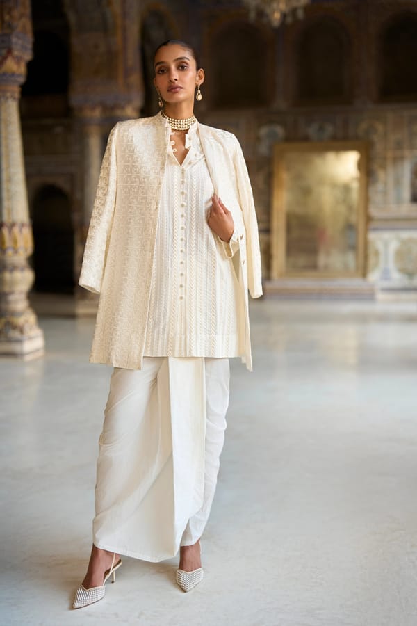 Embroidered Longline Shirt & Draped Dhoti Pant — Dash and Dot