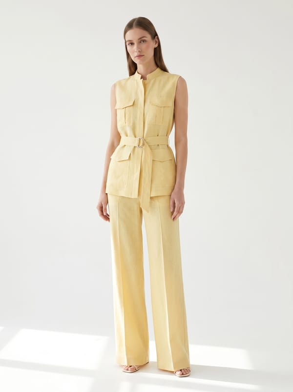 Lemon Linen Utility Top and Wide-Leg Co-ord Set — THE LUXURY DRESSING