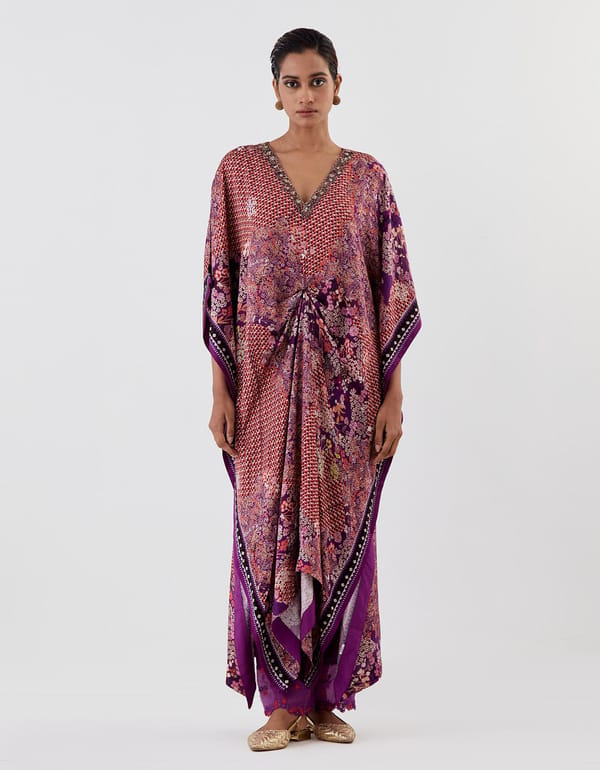 Purple Drape Kaftan with Pants — Kavita Bhartia