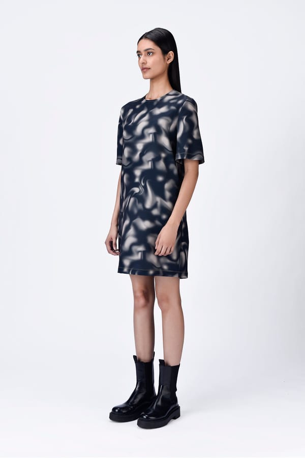 Black Abstract Print Relaxed Fit Mini Shift Dress — Genes Lecoanet Hemant