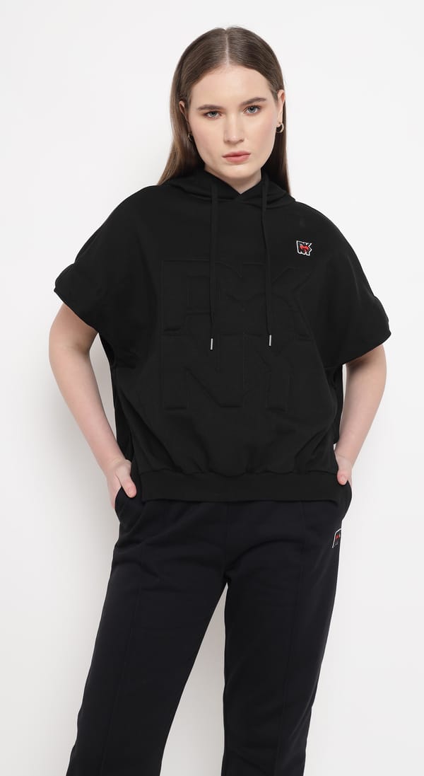 Black Oversized Half Sleeve Pullover Hoodie Sweatshirt — DKNY