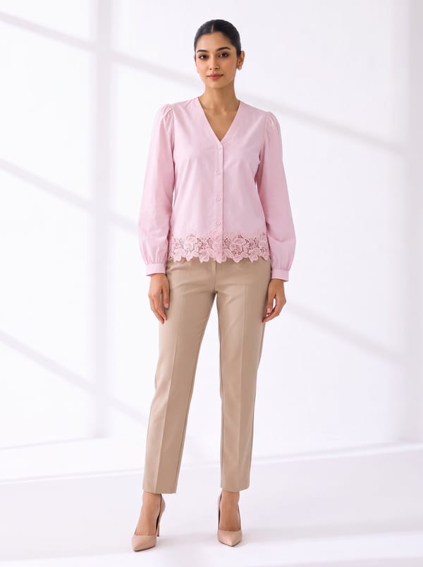 Soft Pink Lace Hem Shirt — THE LUXURY DRESSING