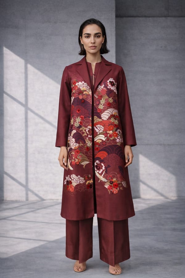 Mizu Maroon Long Jacket Set — OJA