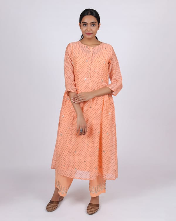 Pumpkin Patch Printed Chanderi Gota Work Kurta — Kameez