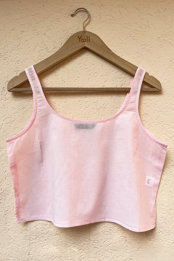 Pastel Pink Linen Spaghetti Strap Crop Top — YELL