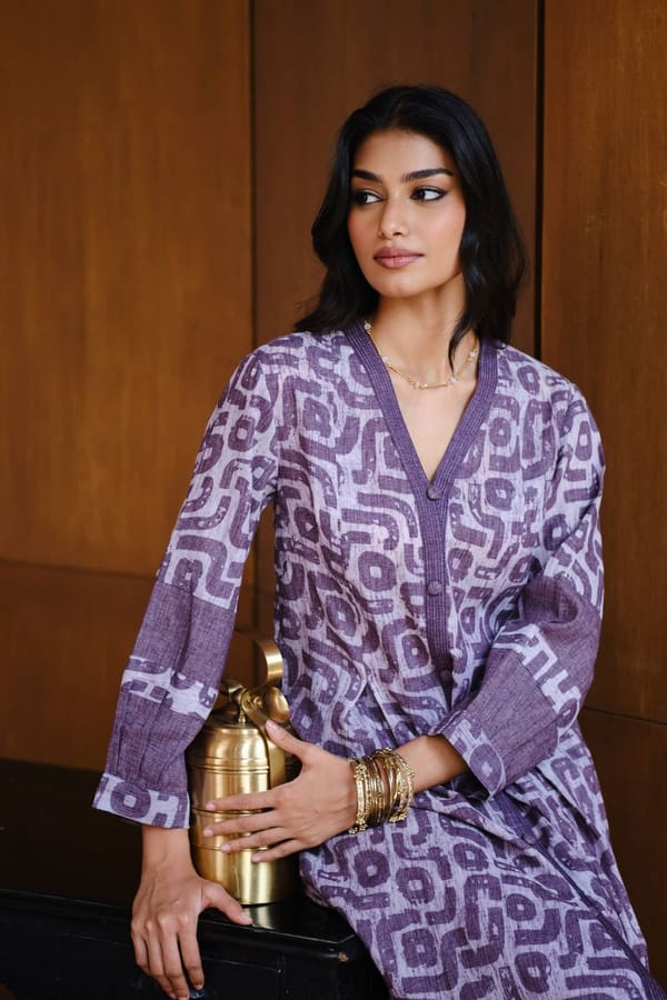 Lilac Maze Soft Linen Kurta Set — Truly SMA
